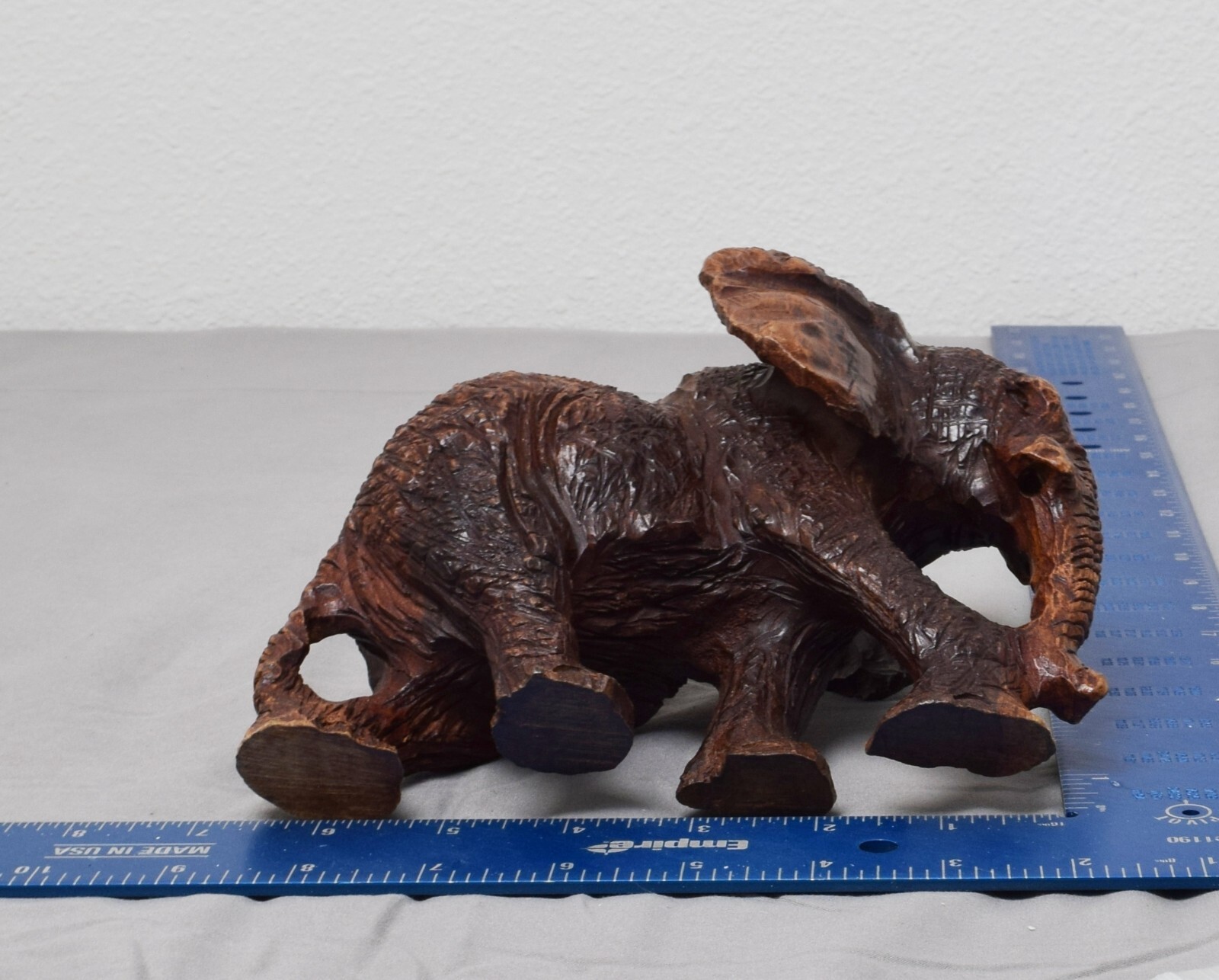 Carved Wooden African Elephant Figurine 5.5" x 7.5"