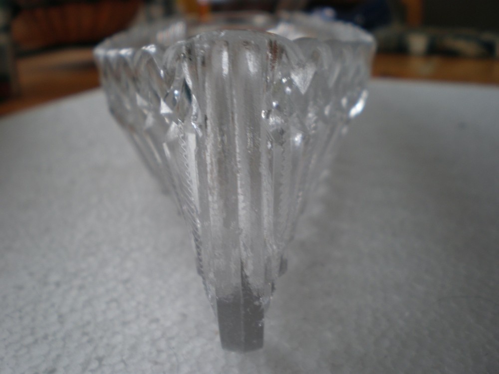 Mid-Century 14" Triangular Glass Relish Tray With Diamond Pattern On Base