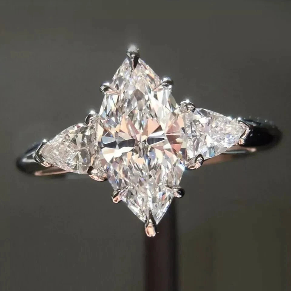 5.00 Ct Marquise Cut Real moisannite White Solitaire Ring 925 Silver