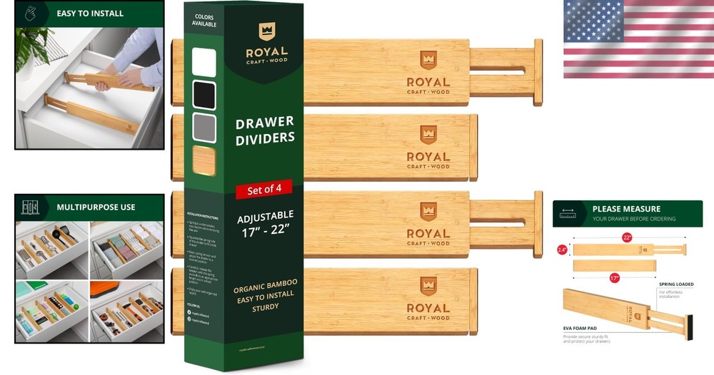 Adjustable Drawer Separator Splitters - 17–22 Inches