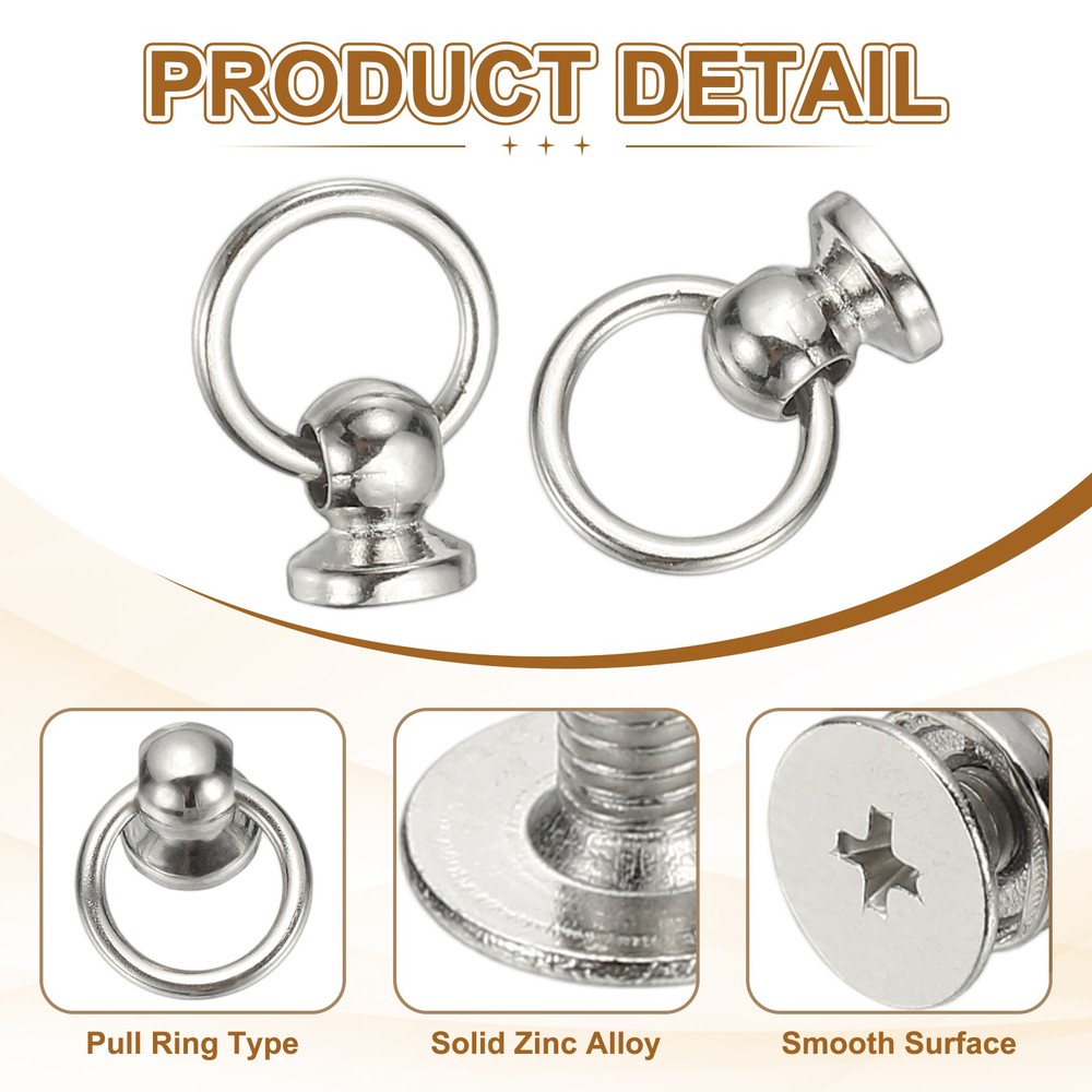 25 Pcs 0.28" Screwback Round Head Rivet with Single Ring ,White