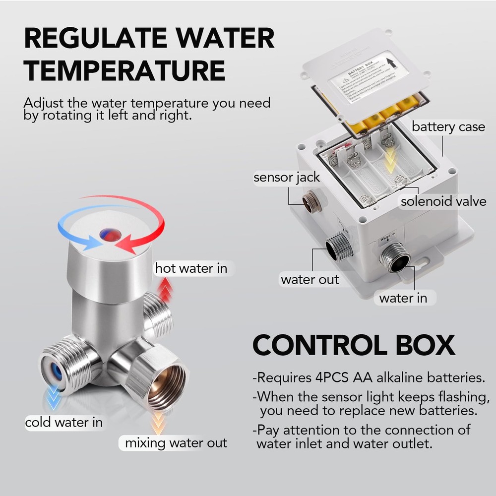 Commercial Automatic Sensor Touchless Bathroom Sink Faucet, Motion Activated