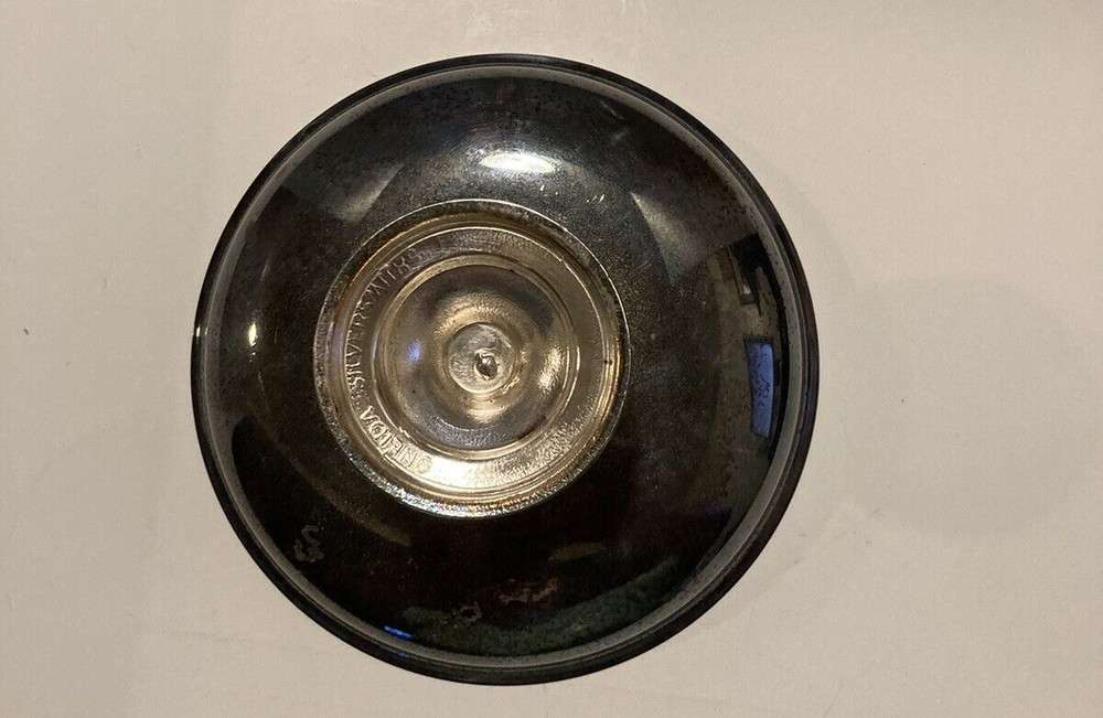 Onieda Silversmiths Pedestal Compote/Candy Dish with Blue Enamel Top Vintage