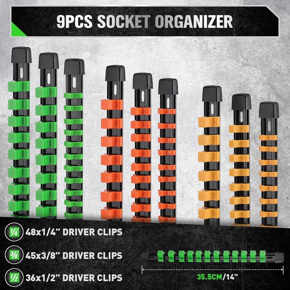 SWANLAKE 9PCS Adjustable Socket Organizer - 1/4