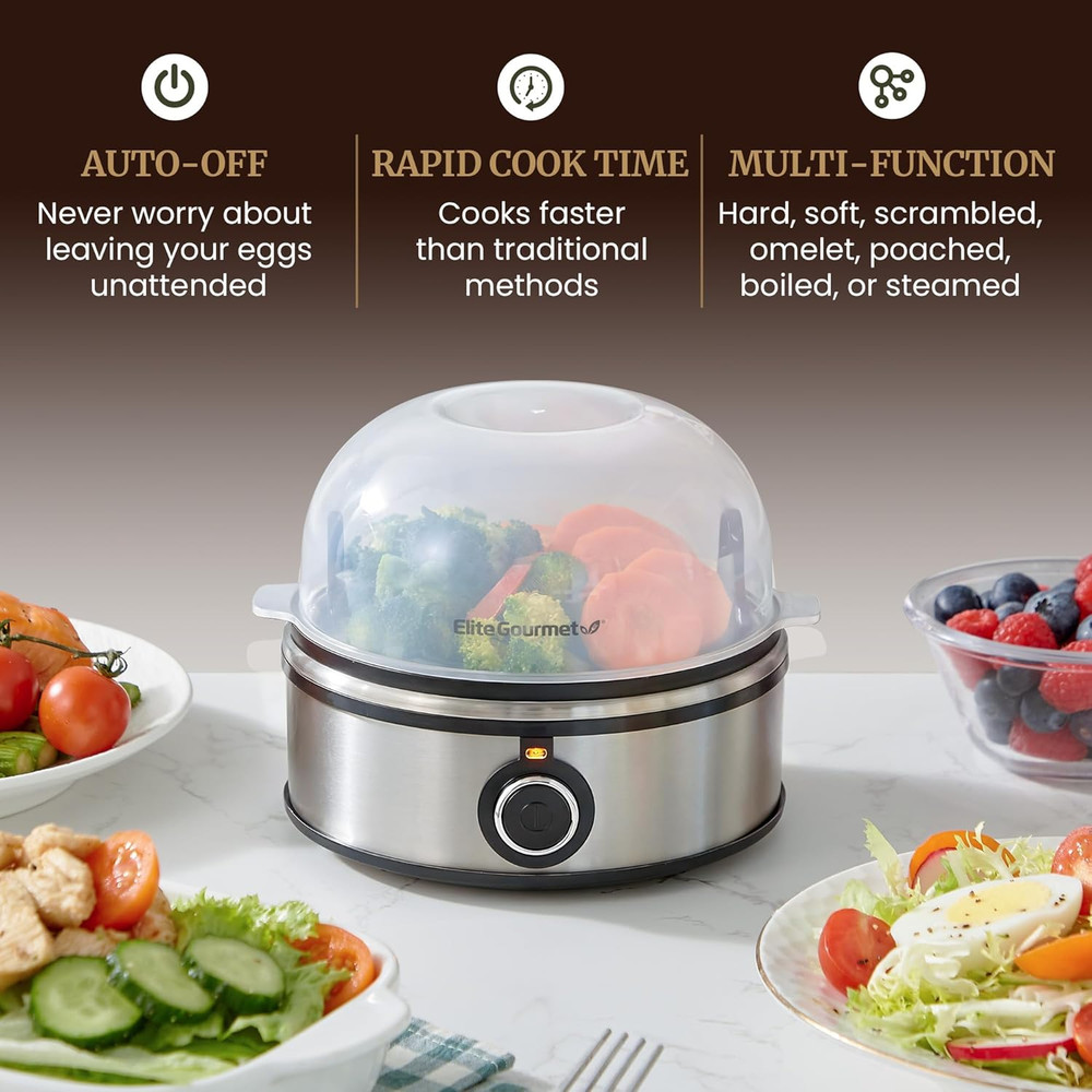 EGC855SS Easy Egg Cooker, 7-Egg Capacity, Soft, Medium, Hard-Boiled, Omelets, Po
