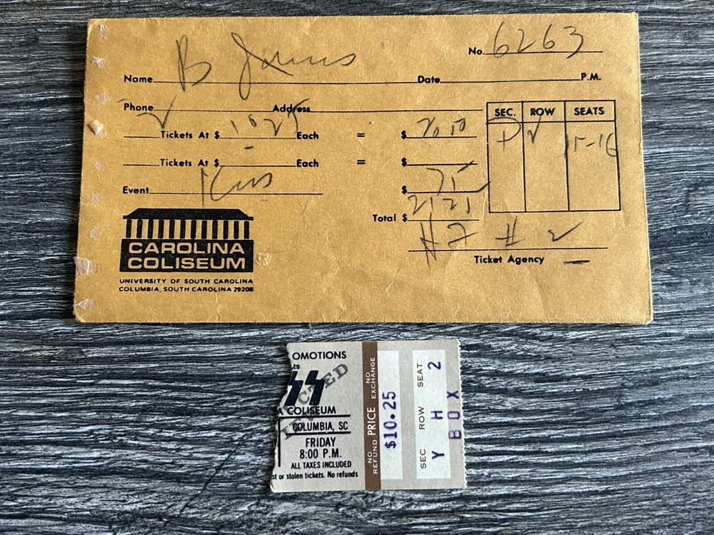 KISS TICKET STUB Dynasty Concert Tour South Carolina Jun22 1979 Vintage Aucoin