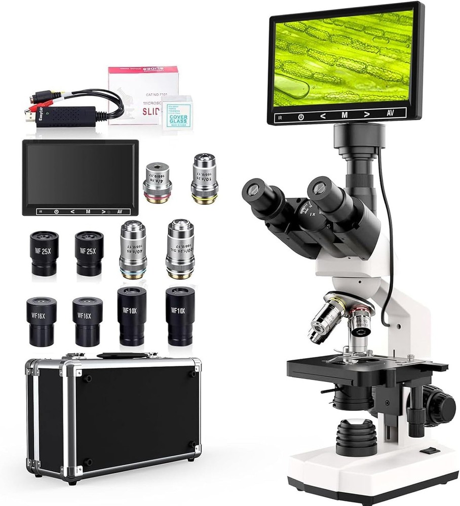 Lab Trinocular Compound Microscope with 40X-2500X Magnification, Dual-View Mi...