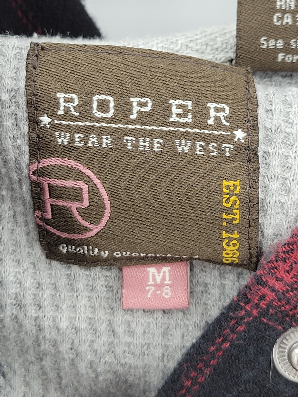 Roper Shirt Jacket Shacket Girls Medium 7-8 Red Black Check Lined Hooded