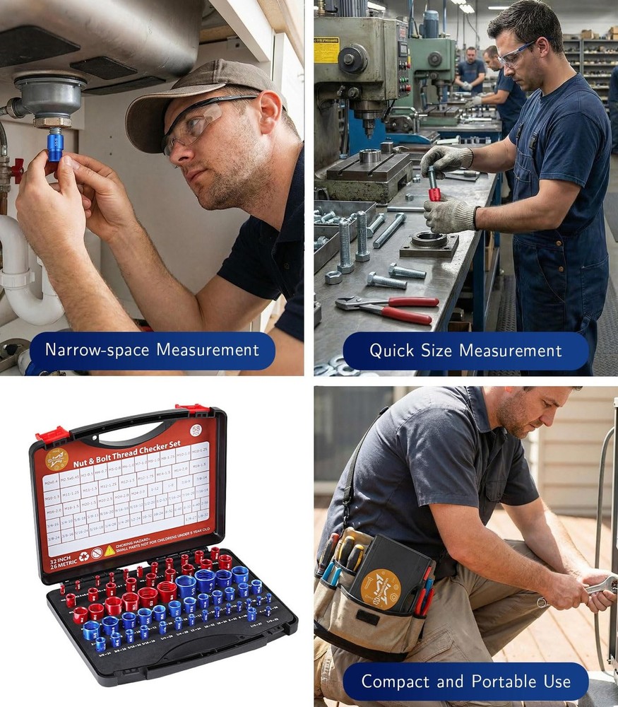 Housolution Thread Checker, 58PCS Nut and Bolt Thread Checker Set, 32 Standar...