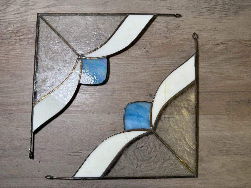 2 stain glass window corner panel