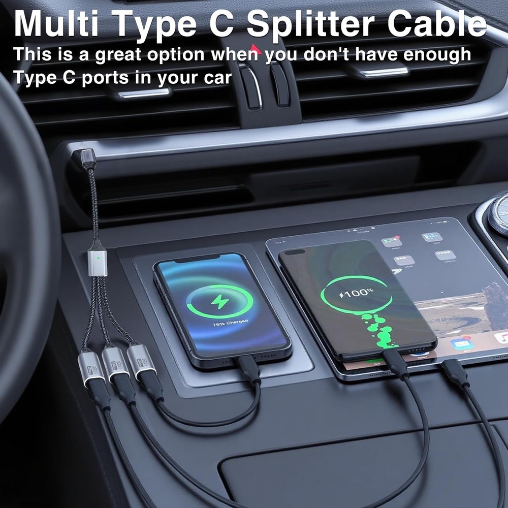 Duttek Multi USB C Splitter Cable, C 1 in 3 Out, Type C Gray