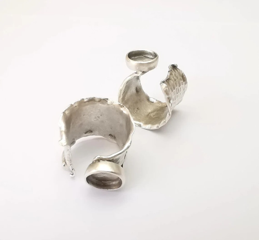 Hammered Ring Setting Resin Ring Blank Cabochon Mounting Adjustable Dried Flower