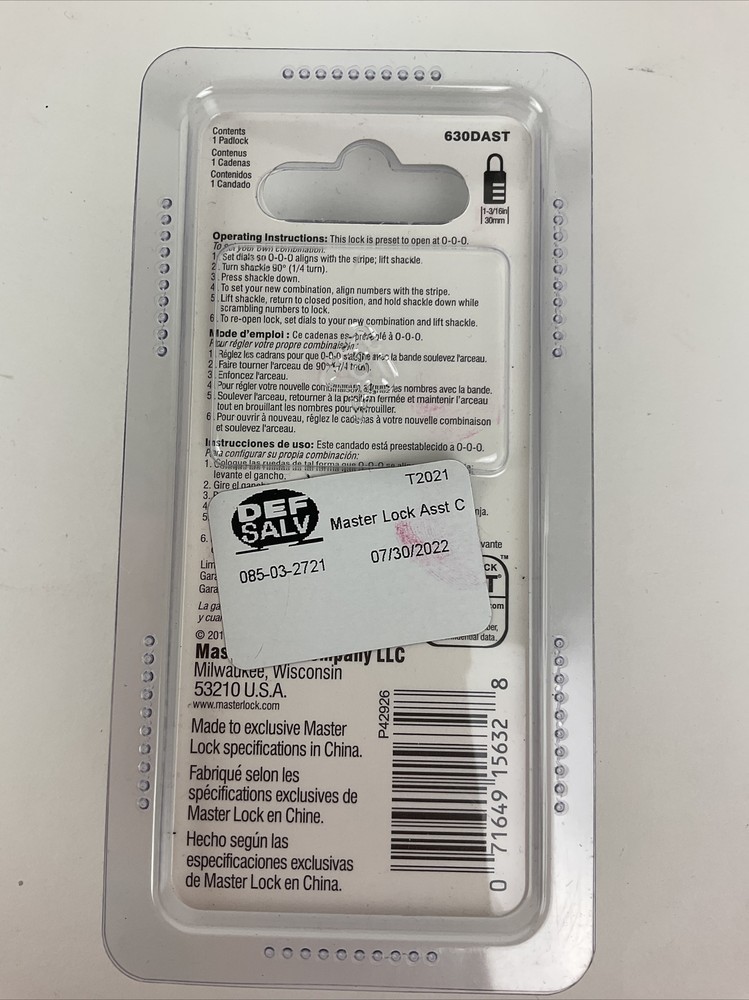 Master Lock 630 DAST combination lock New