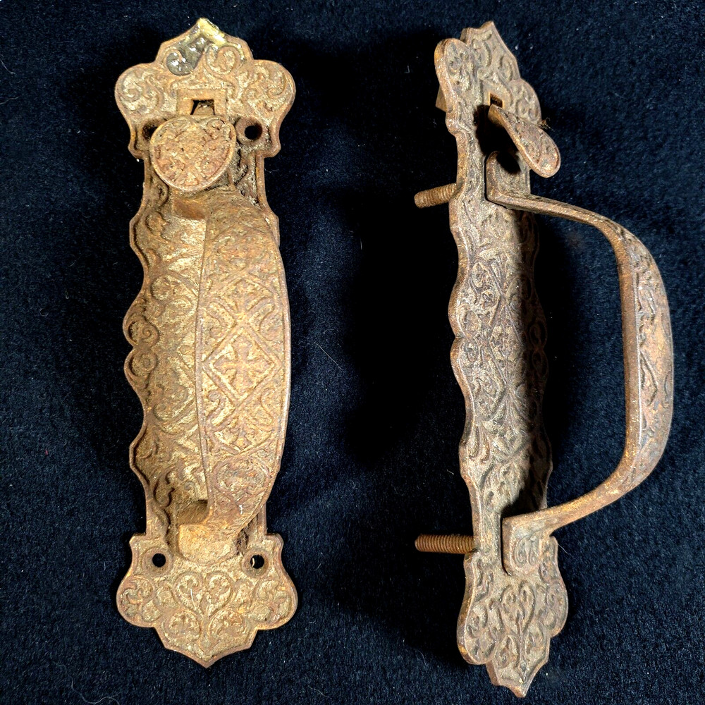 Antique Aesthetic Primitive Wrought Iron Door Pull Handle Set