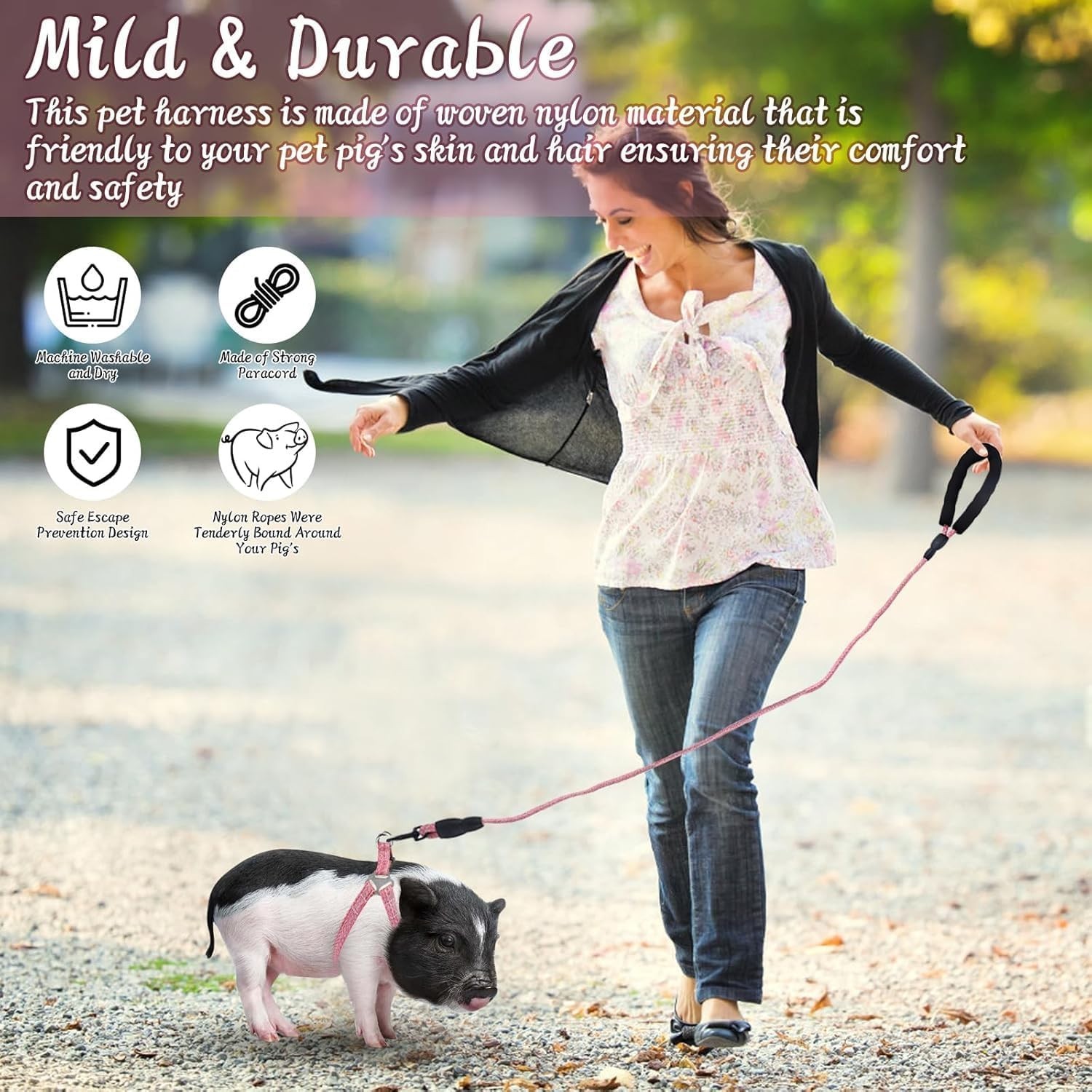 Mini Pig Harness, Adjustable Small Pig Harness with Leash Infinity Style Lead an
