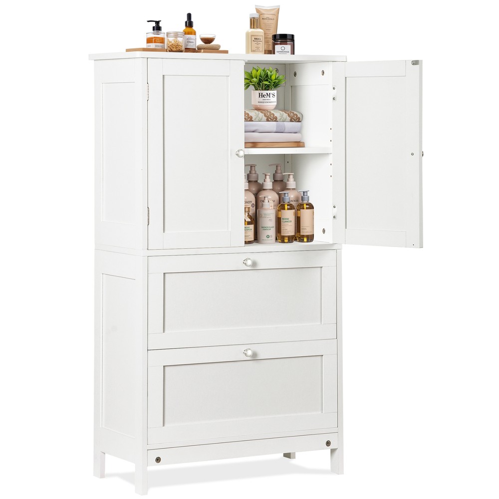 Storage Floor Cabinet Freestanding Entryway Storage Unit Console Table White