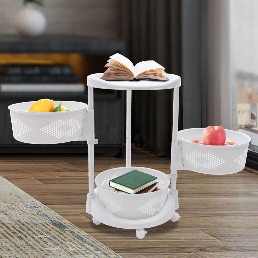 Kitchen Storage Cart Rotating Basket Vegetable Rack Multi-Layer Storage Shelves