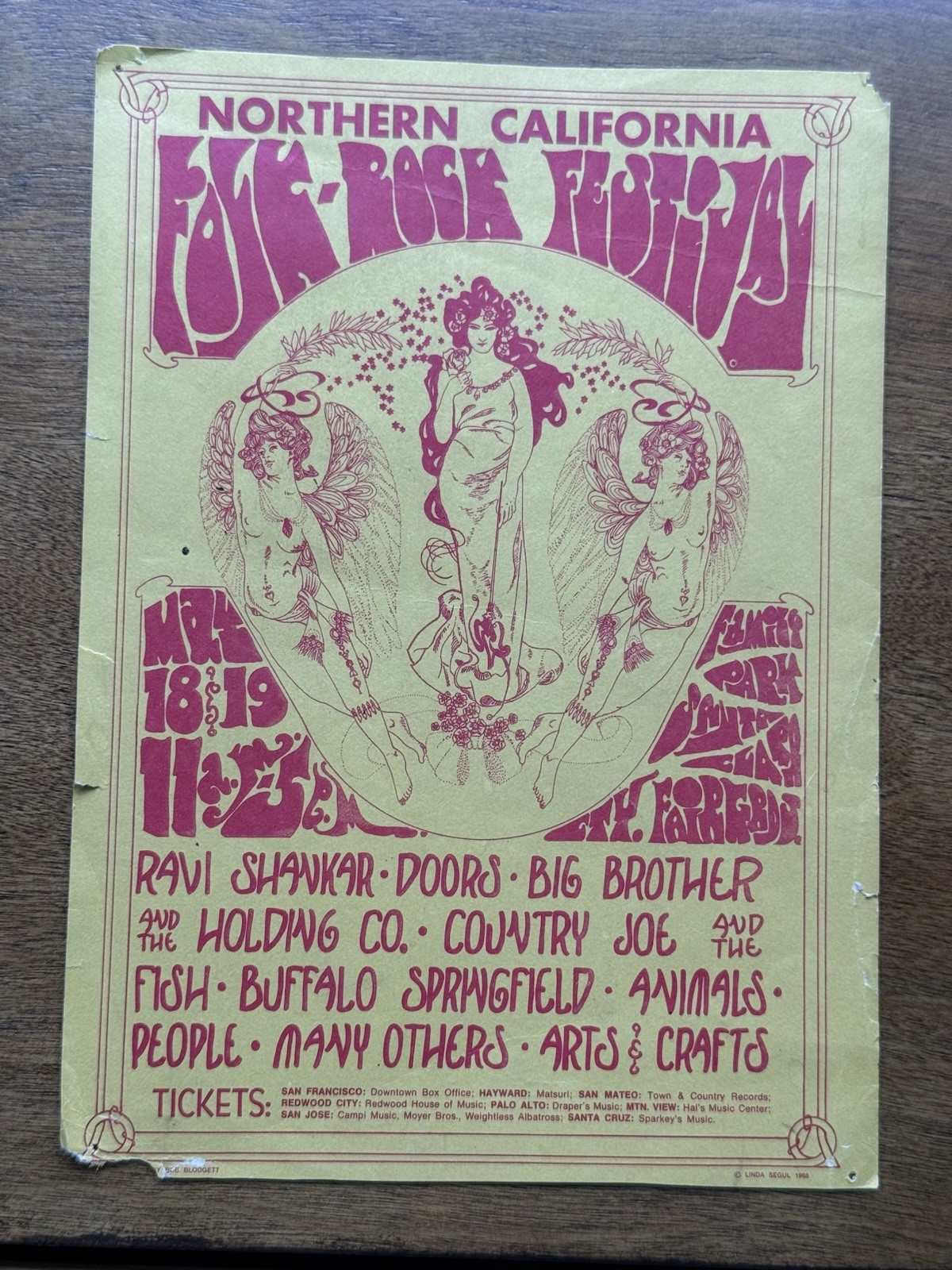 Orig. 1968 Nor Calif. Folk Rock Festival Handbill The Doors as Is
