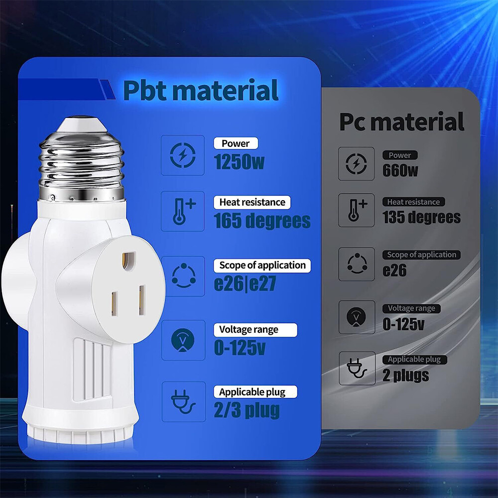 E26/E27 Light Socket to Plug Adapter 2/3 Prong Light Bulb Outlet Plug Converter