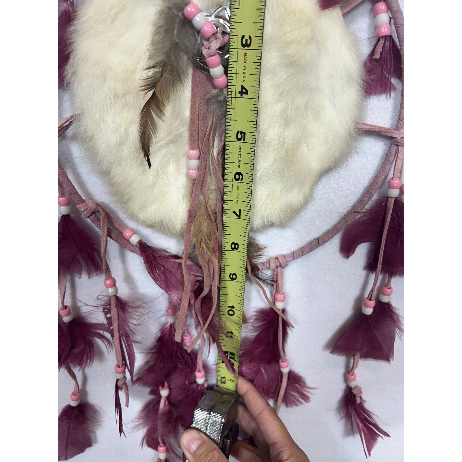 Dream Catcher Suede Leather Fur Feathers Pink 9"