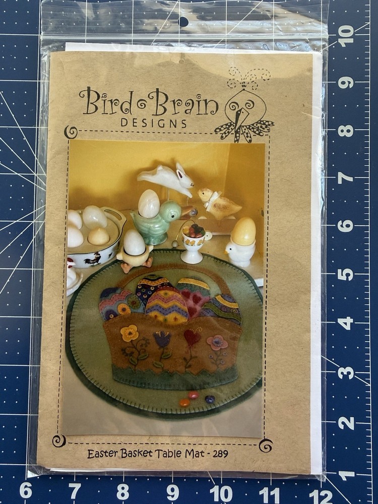 Bird Brain Designs 15” Easter Basket Table Mat Wool Appliqué Pattern Uncut