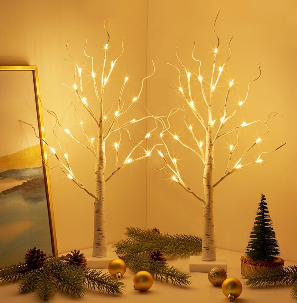 Lighted Birch Tree Easter Decorations for Home, 2Pack 24 LED Battery Operated...