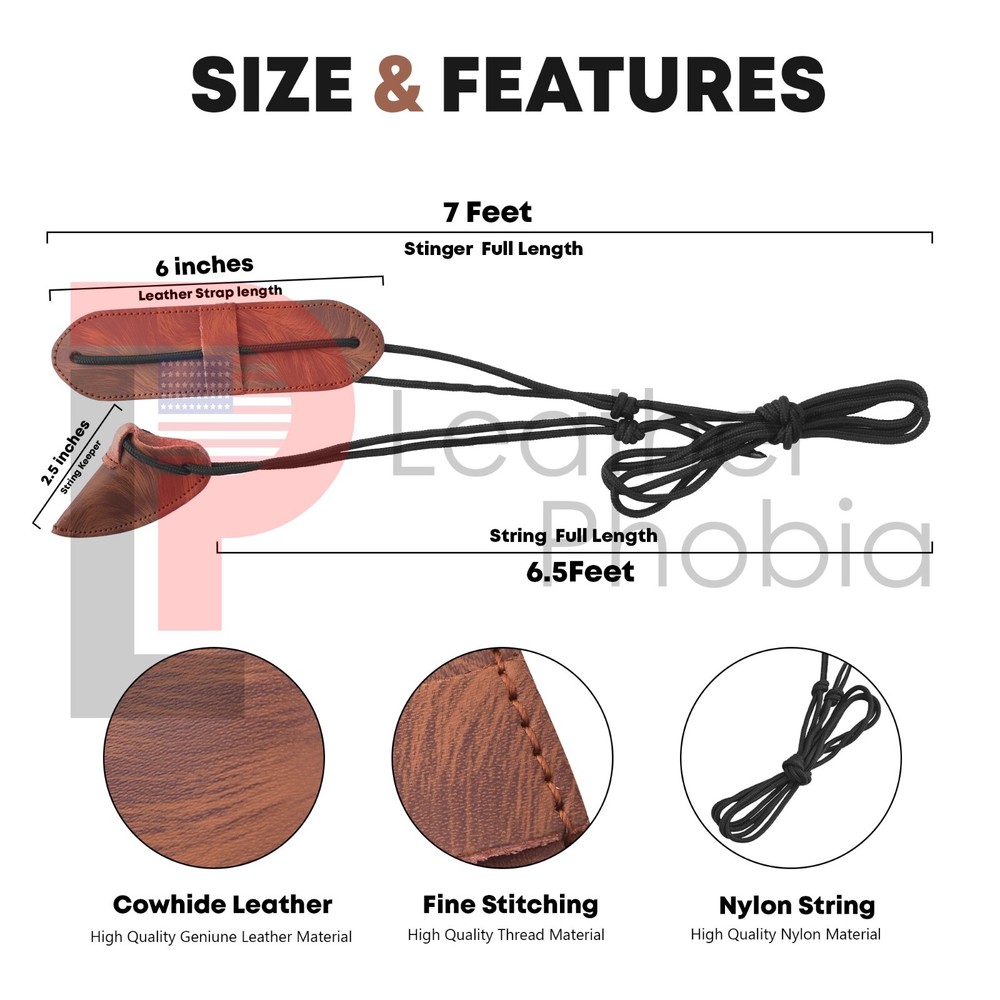 Leather Bow Stringer Brown Archery Bowstring Recurve Longbow Replace Rope Tool