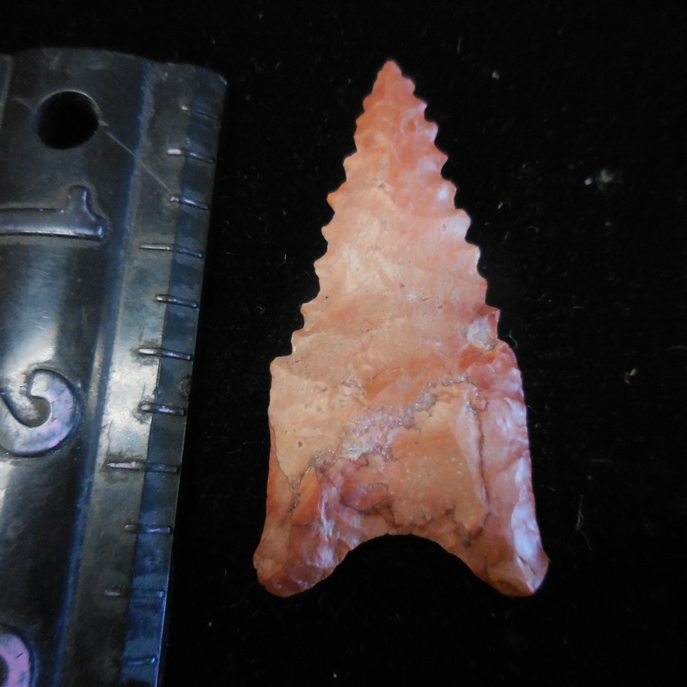 RED SERRATED DALTON POINT--CLASSIC FORM AND FLAKING