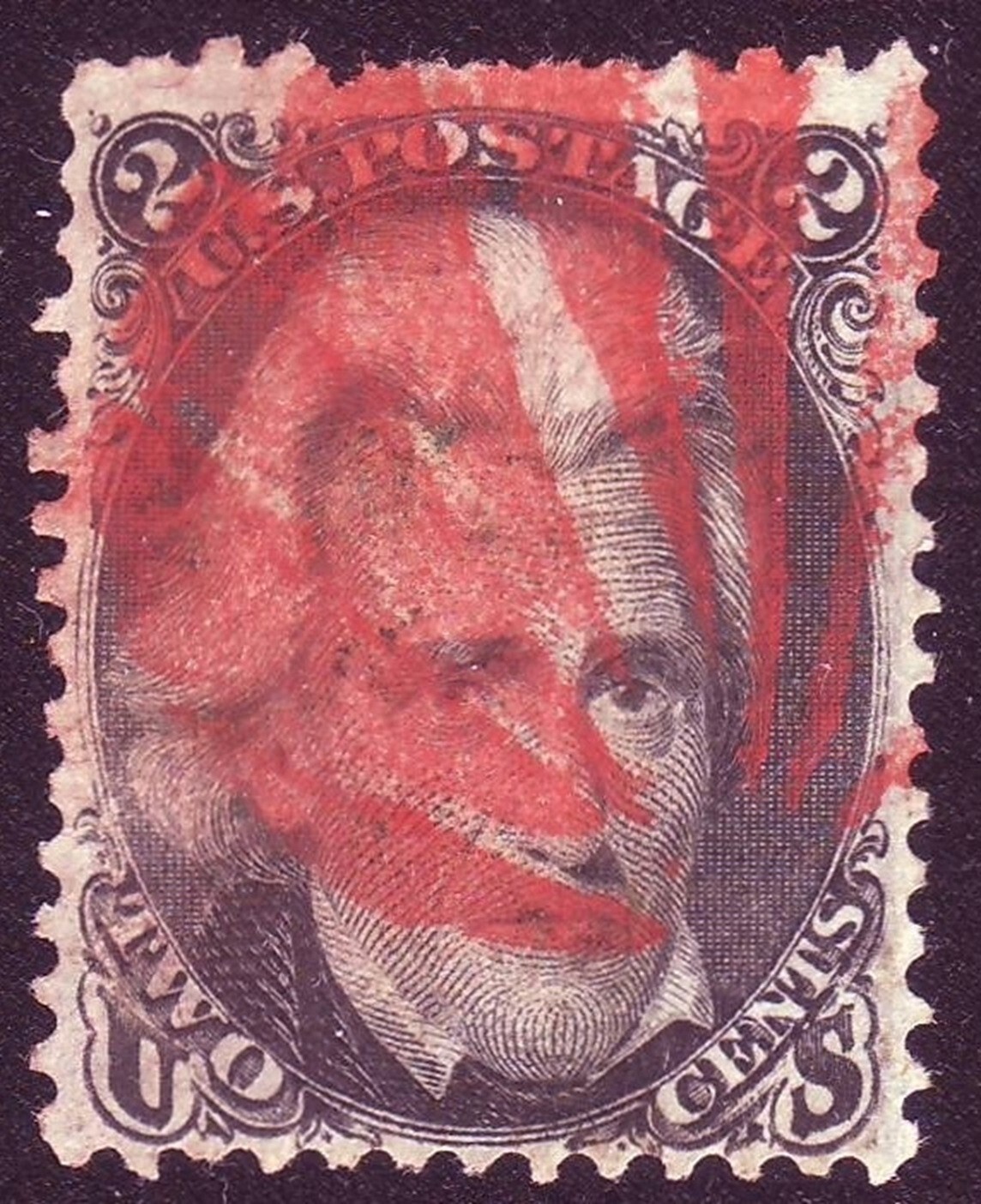 73 BLACKJACK w RED "SEA SHELL" FANCY CANCEL - RARE DESIGN w INTENSE COLOR !!