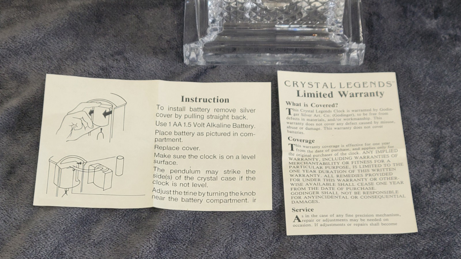 Vintage Crystal Grandfather Desk Or Office Clock Quartz Movement In Original Box