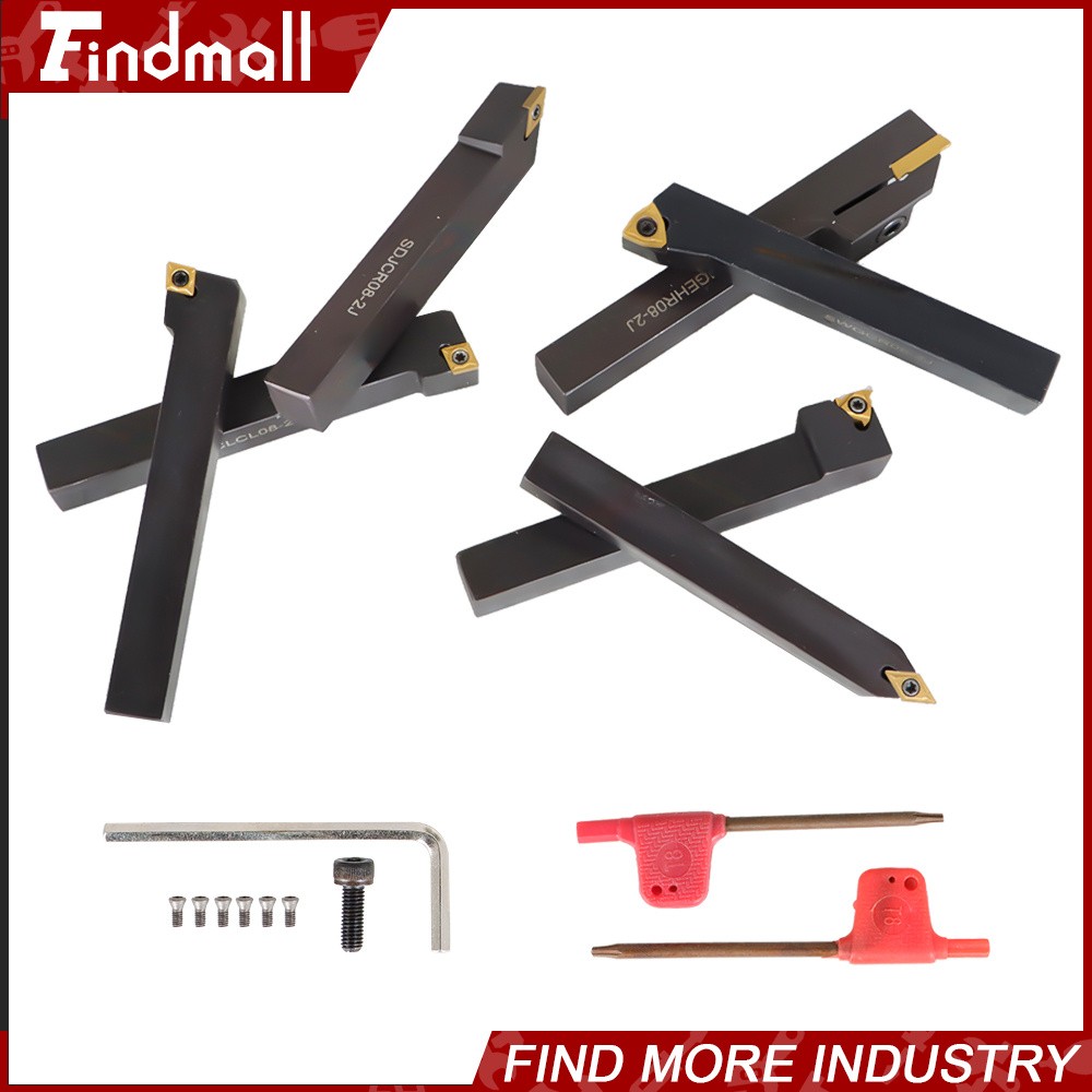 7Pcs 1/2" Lathe Tool Bit Thread Insert+Holder Set Carbide Indexable Turning Tool