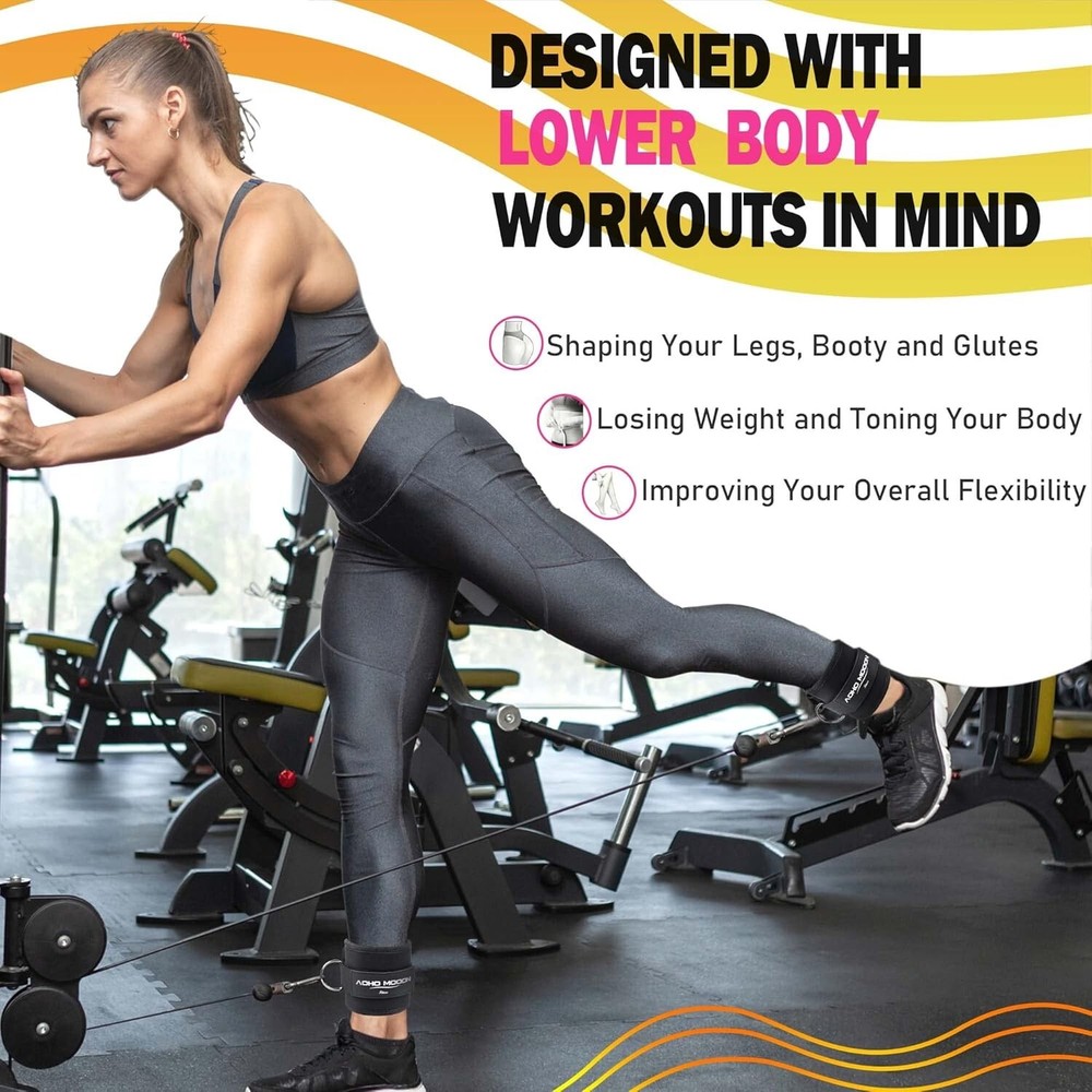 Ankle Strap for Cable Machine Attachments, Gym Accessories Pair, Black - Pair