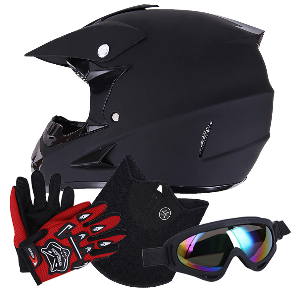 DOT Adult Motocross ATV Dirt Bike MX Off-Road Helmet + Goggles + Gloves S/M/L/XL