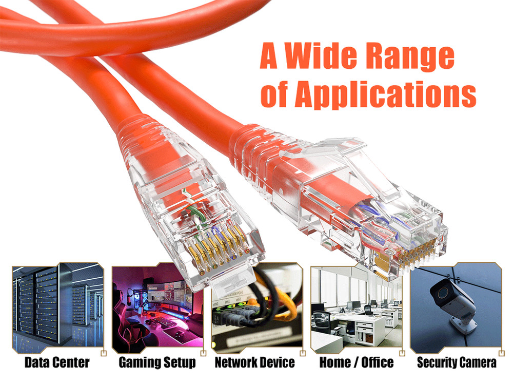 20ft Cat6 Ethernet Patch Cable with Clear Boot, UTP, Pure Bare Copper, Orange