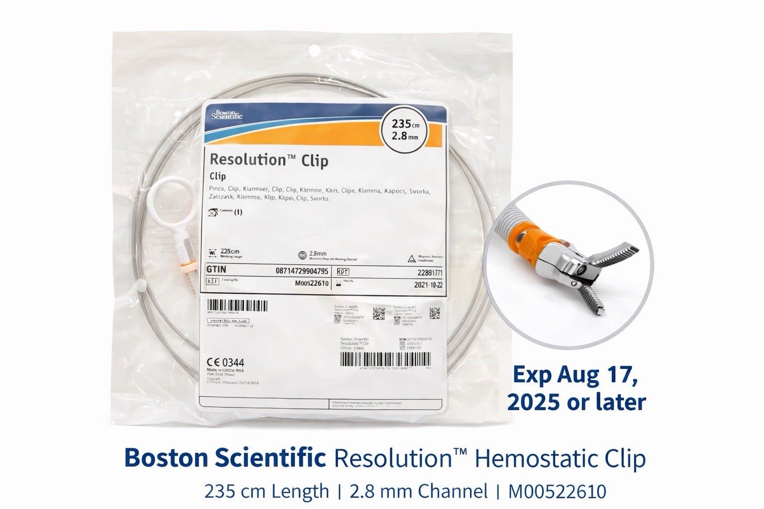 Boston Scientific Resolution Hemostatic Clip 235cm 2.8mm M00522610 Exp 2025+