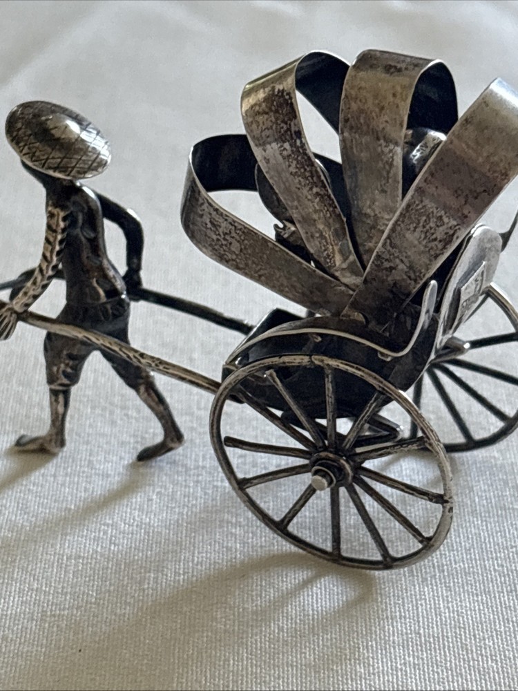 Victorian Chinese Export Solid Silver Figural Rickshaw Miniature 39.89g Marked