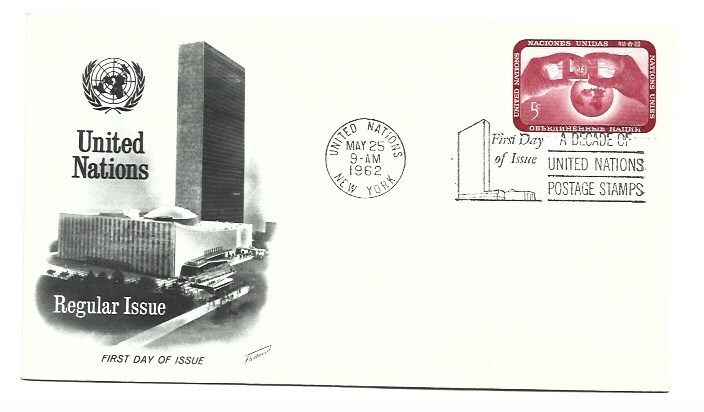 UN NY #106  5c  Definitive, Hands Combining UN & Globe Fleetwood FDC