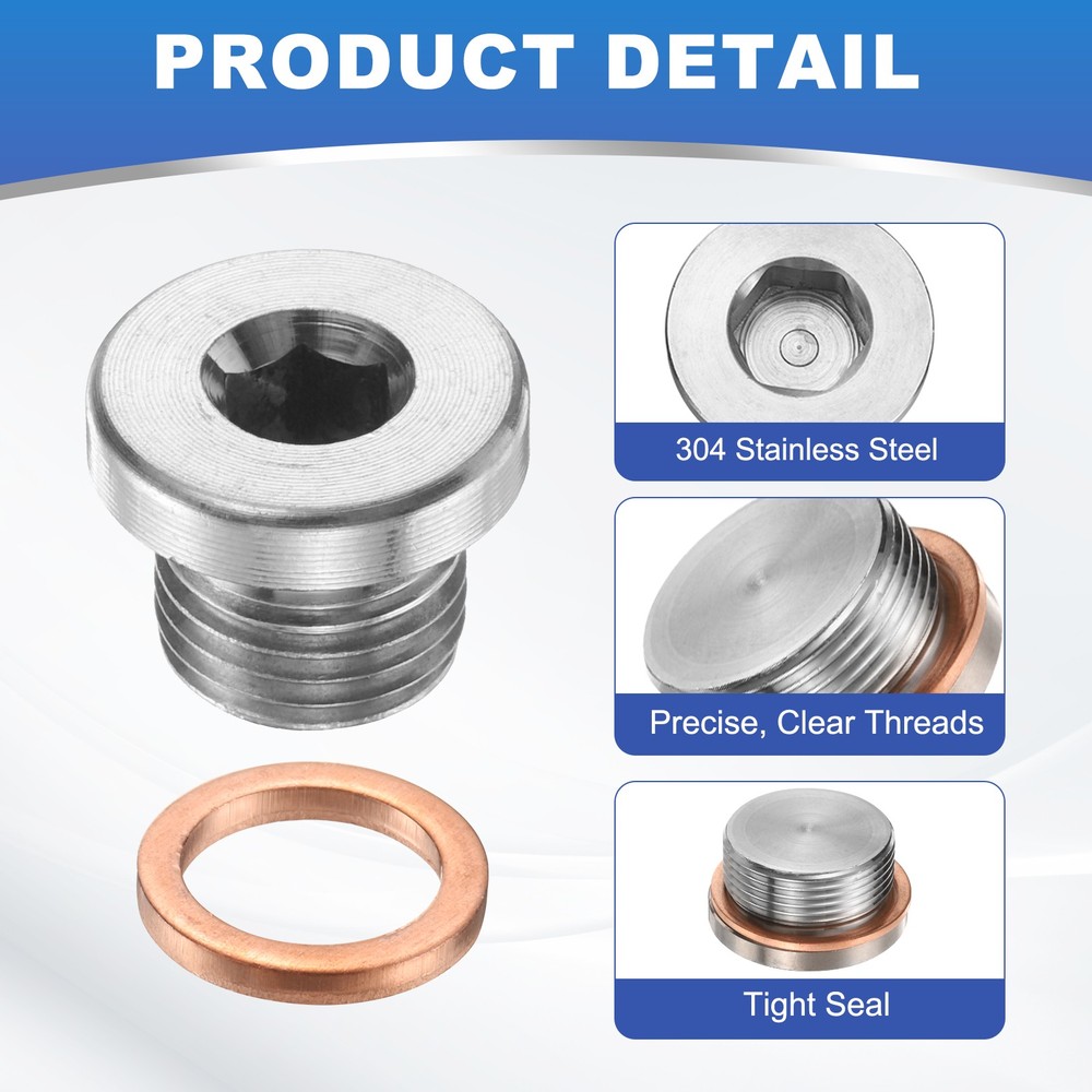 2 Pcs 1/8" BSP Pipe Plug Fitting, Internal Hex Head Socket 304 Stainless Steel