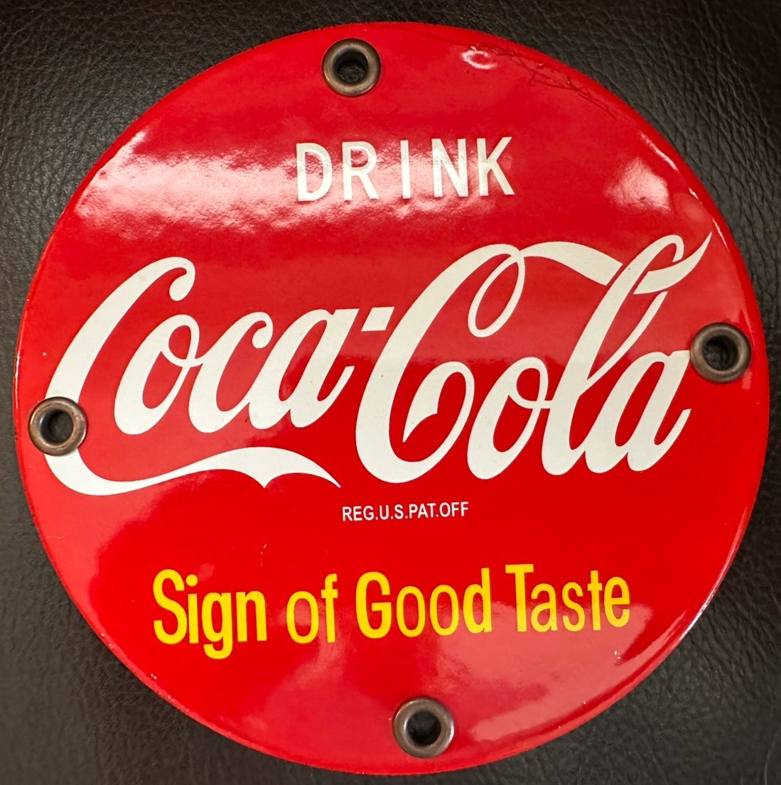 Vintage Round 5" Porcelain Coca Cola Soda Door Push Pull Enamel Steel Sign