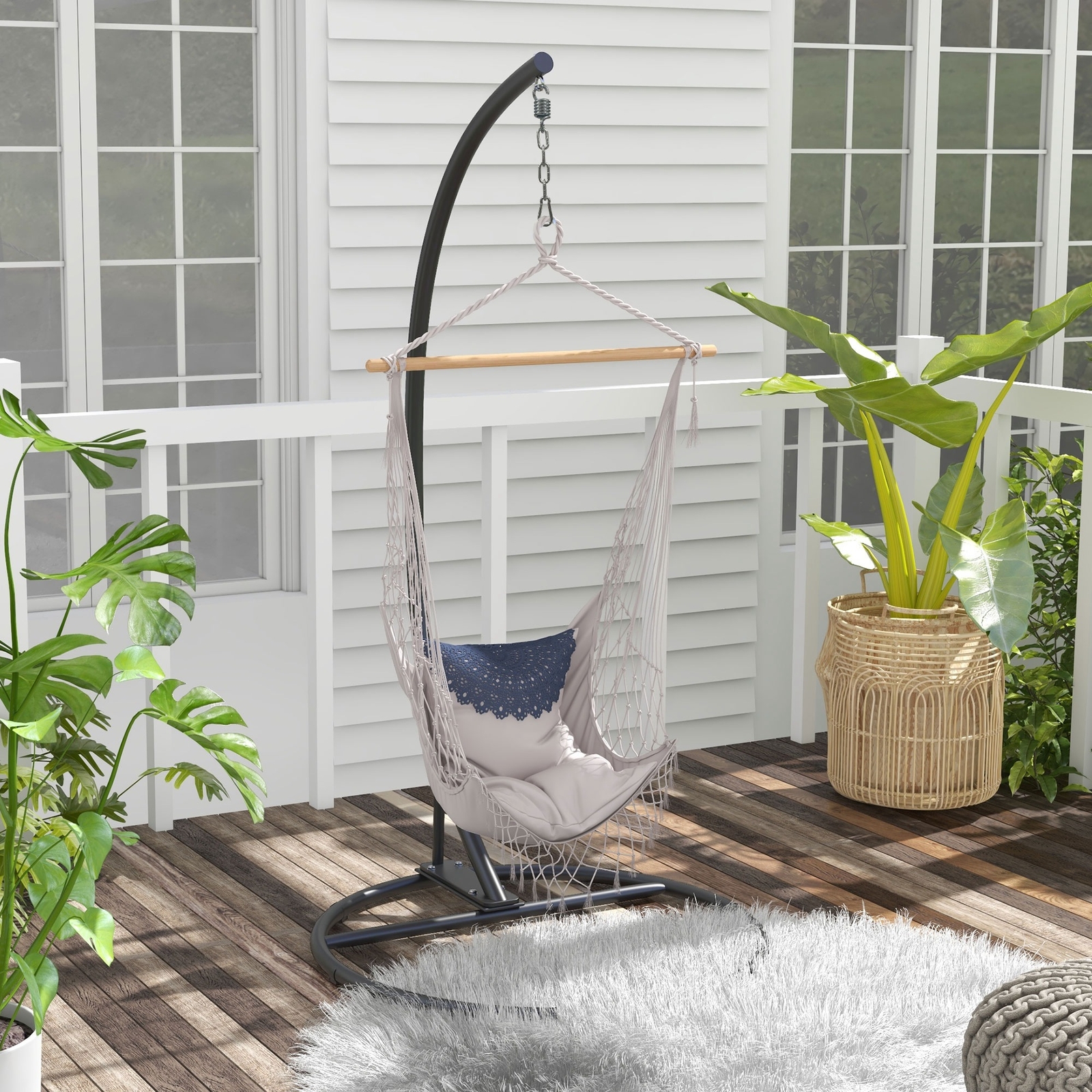 Outsunny Hanging Hammock Chair Stand, Hanging Stand, Black