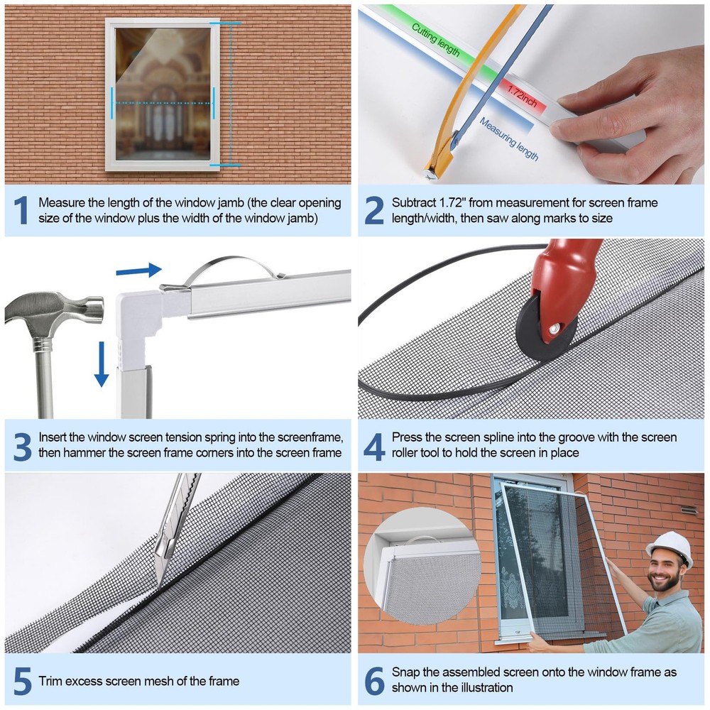 2 Sets Window Screen Frame Kit 48inX60in Fiberglass Window Screen Replacement...