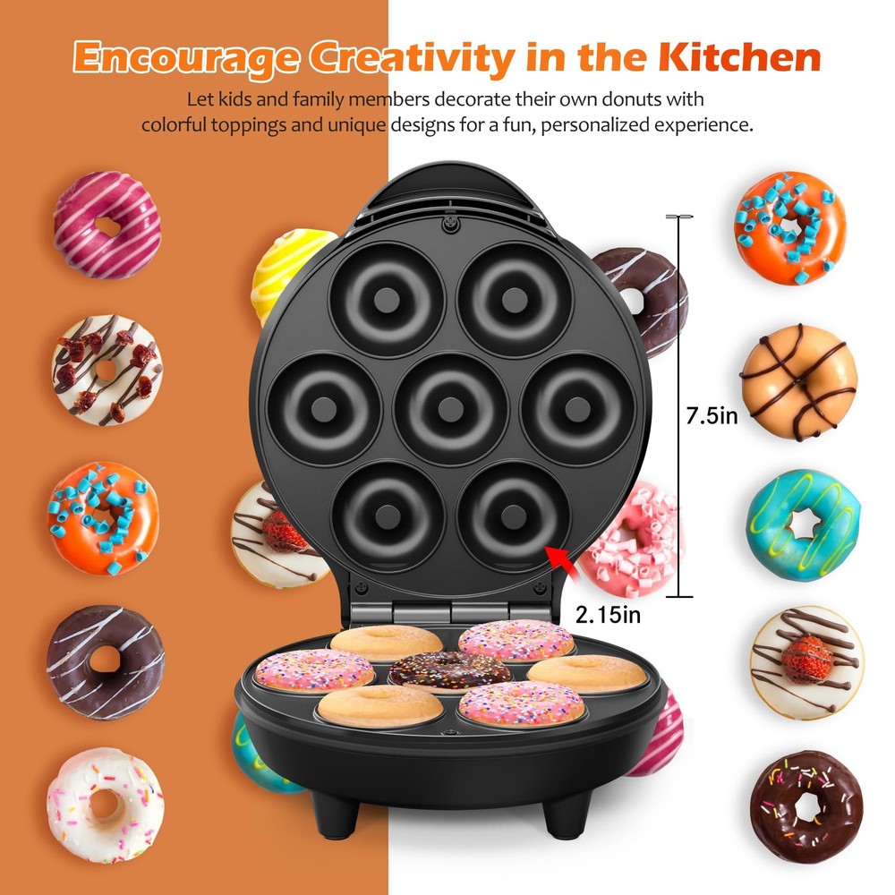 Mini Donut Waffle Cake Maker, 7 Slots Home Baking Machine, Great for Breakfas...