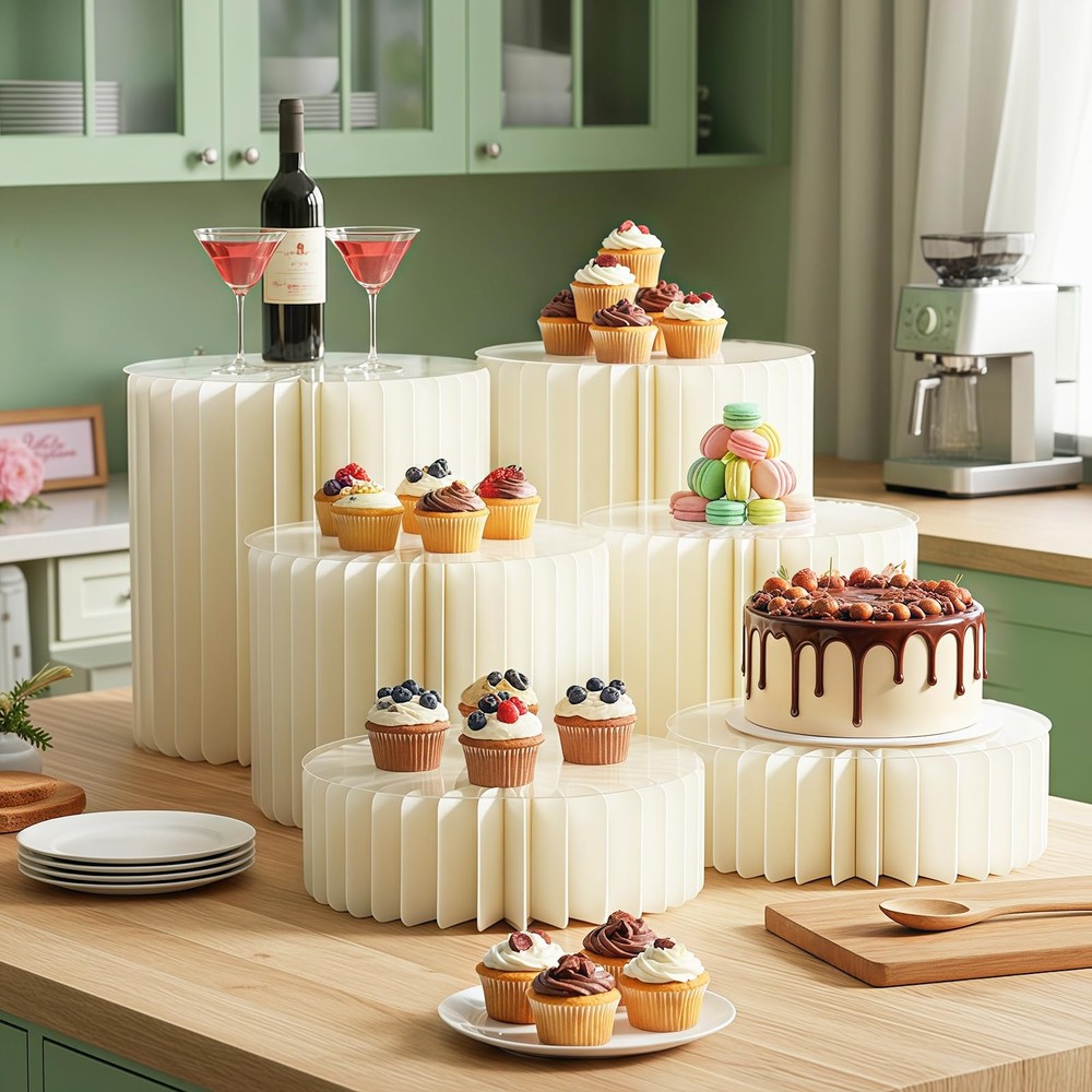 6 Pack Buffet Risers, Acrylic & Cardboard Foldable Cake Display Stands for De...