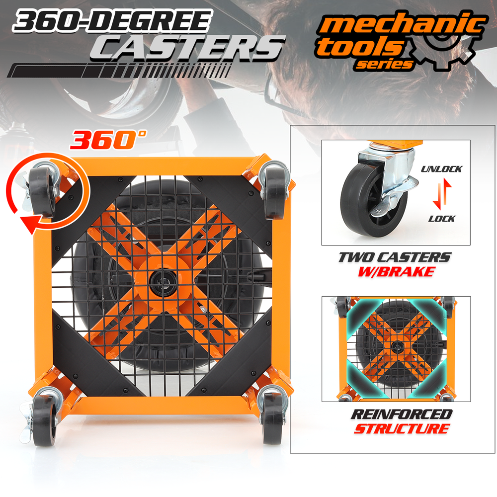 Rolling Garage Workshop Stool Adjustable Height Padded Creeper Seat w/Tool Tray