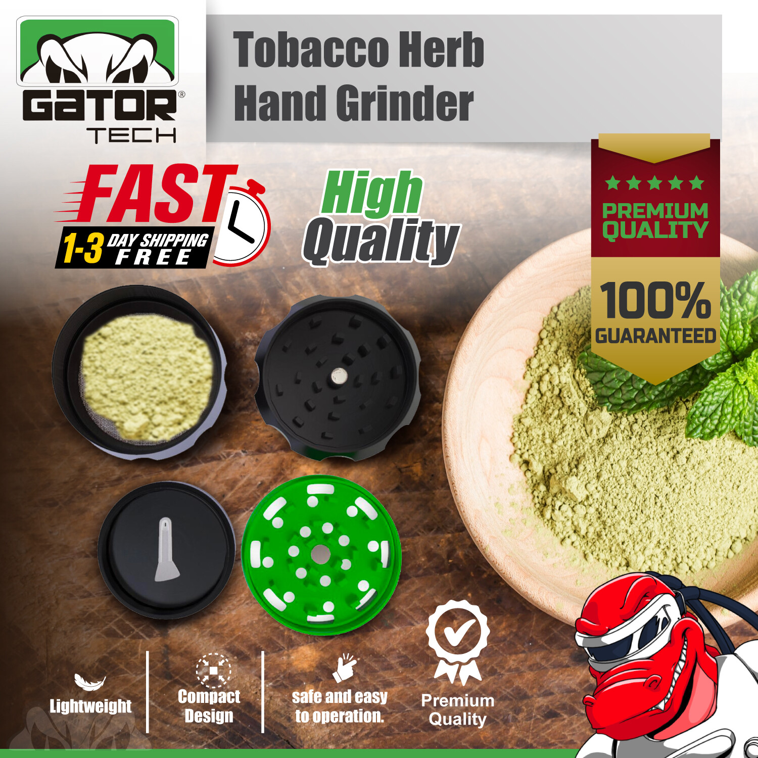 Tobacco Herb Spice Grinder Crusher Smoke 2.0" inch 4-Piece Metal Magnetic Lid