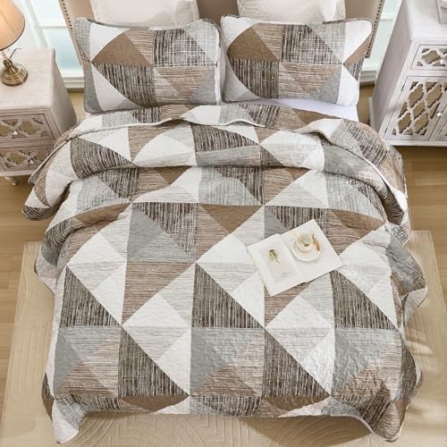 Quilt Queen Size 3 Pieces Patchwork Bedspread Bedding for Queen 90“×96” Brown