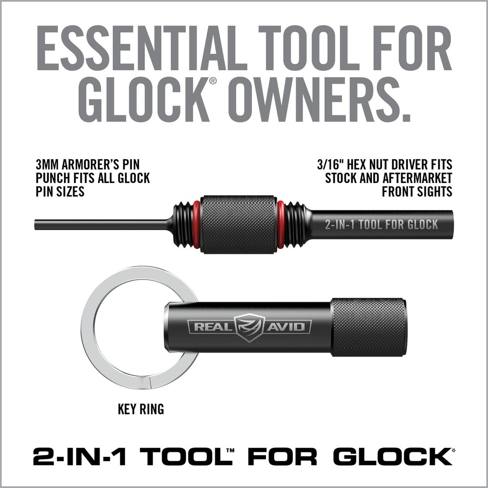 Real Avid 2-in-1 Tool for Glock Handguns, Includes Front Sight & Black