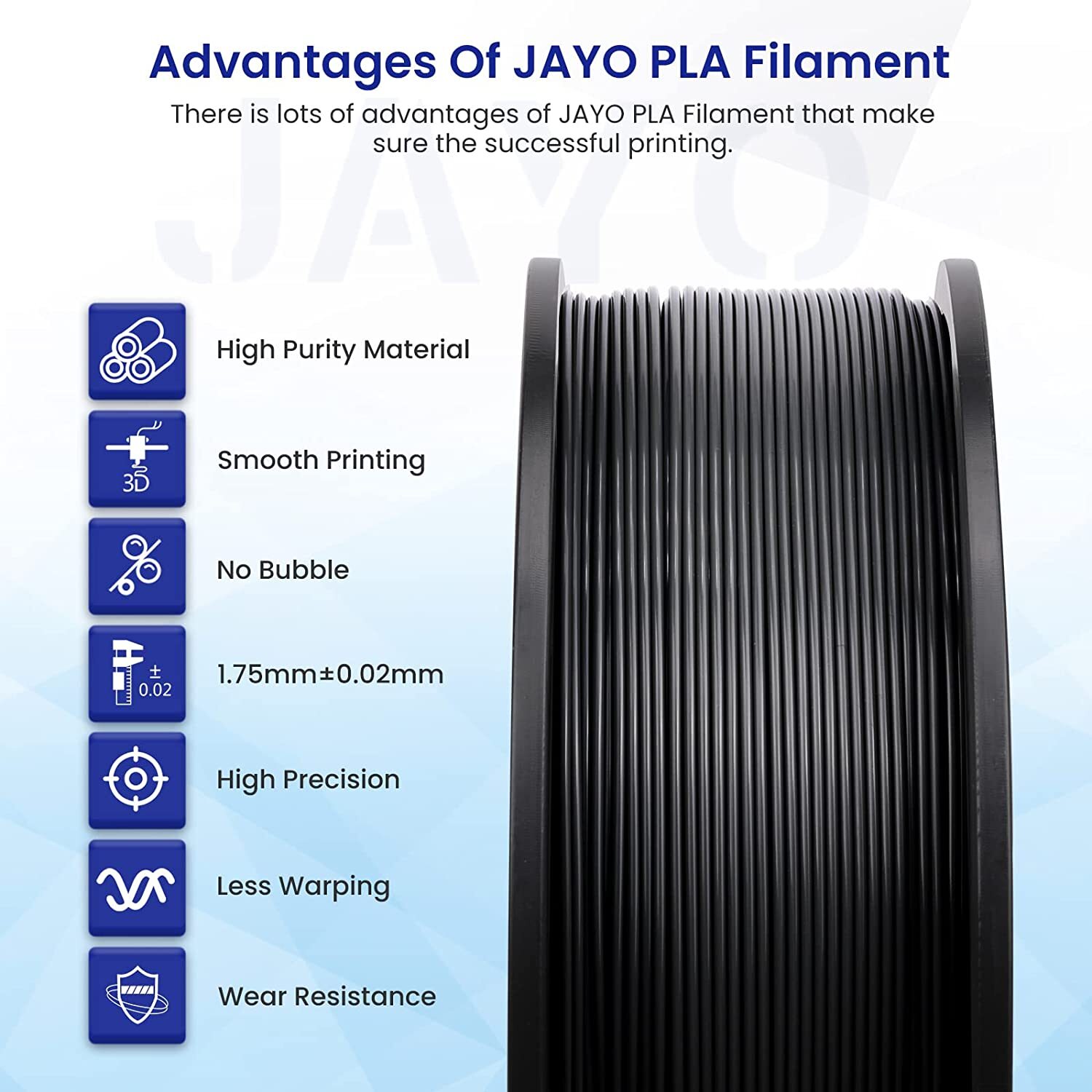 JAYO 10KG PLA PLA+ PETG SILK ABS 3D Printer Filament 1.75mm 1.1KG Black Spool