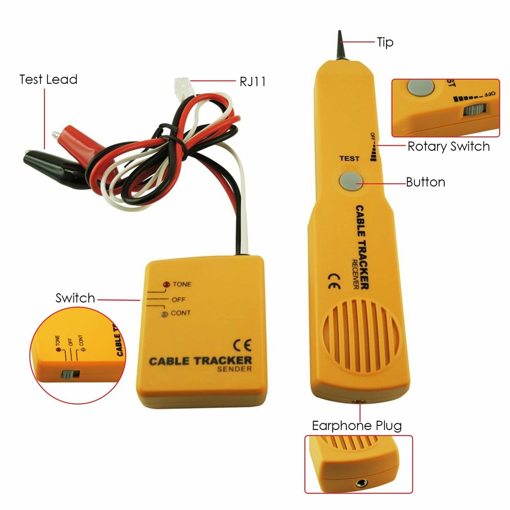 Portable Cable Wire Tracker Network Phone Line Tracer Tester Kit Tone Continuity