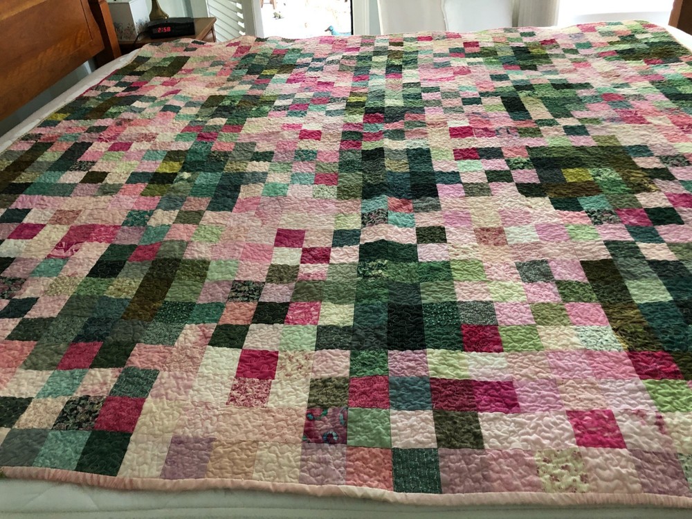 Patchwork Hand Stitched Quilt, "Small Blocks" Reversible